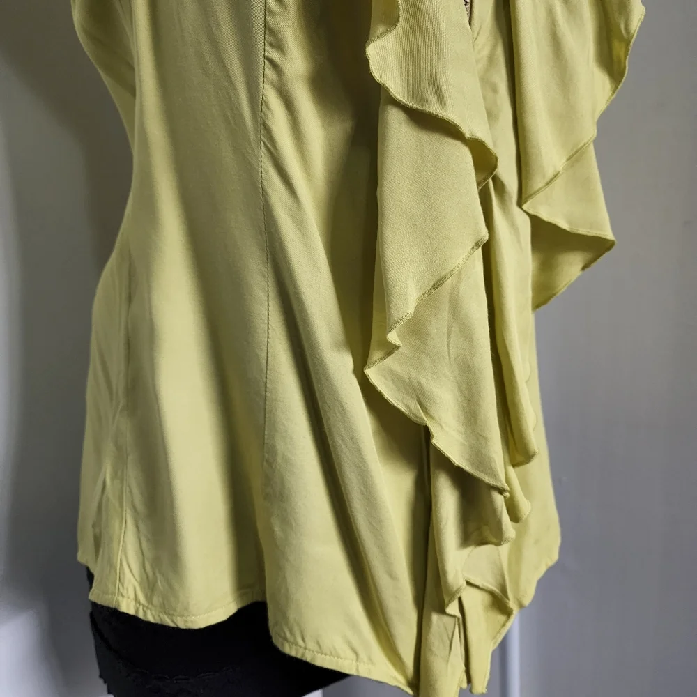 Aus 8 Cue Yellow Layered Frill Zip Front Short Sleeved Blouse - Picture 10 of 16